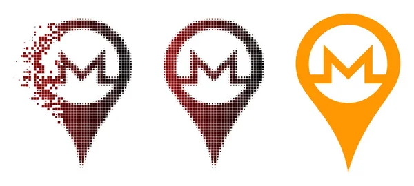 Pixel desfiado Halftone Monero mapa ponteiro ícone —  Vetores de Stock