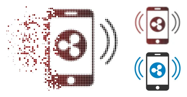 Désintégration de l'icône de contrôle mobile à ondulation demi-teinte pointillée — Image vectorielle
