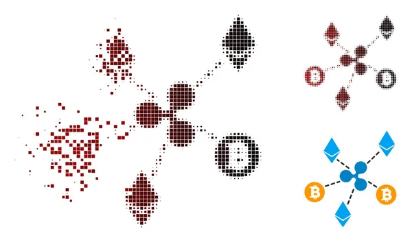 Bewegliches Pixel-Icon für Kryptowährungsbeziehungen — Stockvektor