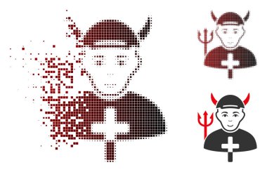 Pixelated yarı ton şeytan rahip simge yüzü ile dağınık