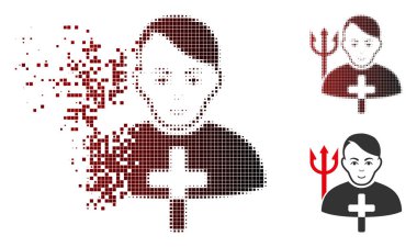 Piksel yarı ton şeytan rahip simge yüzü ile çözünmüş