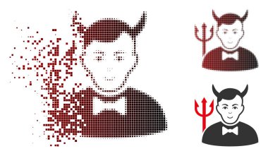 Yüz ile hasarlı piksel yarı ton şeytan simgesi