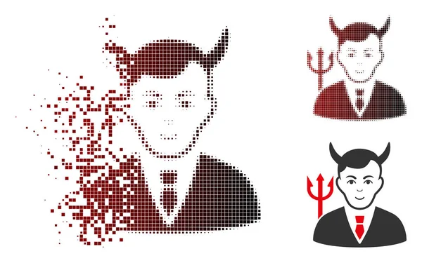 Desaparecendo Pixel meio-tom Satanás ícone com rosto —  Vetores de Stock