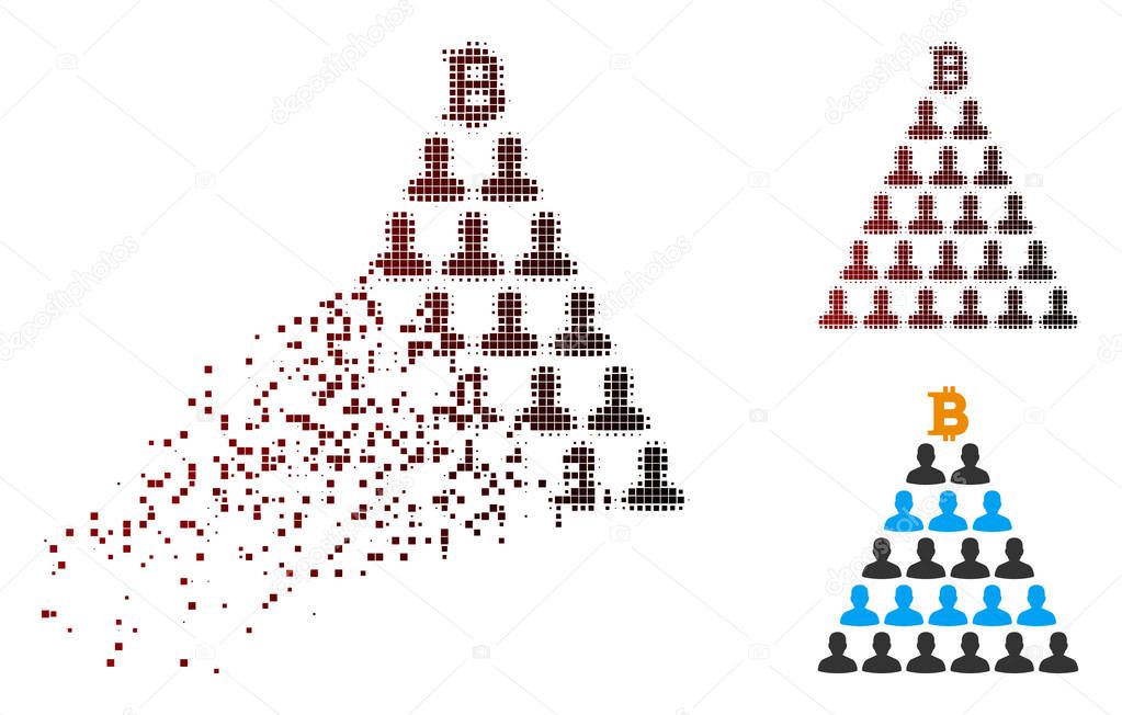 Disappearing Pixel Halftone Bitcoin Ponzi Pyramid Icon