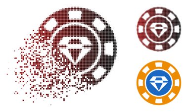 Mücevher casino çip simgesini ışıltı, noktalı yarım ton ve hasarsız katı sürümleri. Öğeleri vektör ışıltı mücevher casino çip forma oluşur.