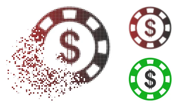 Disuelto Pixelated Halftone Dollar Casino icono de chip — Vector de stock