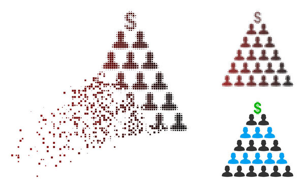 Broken Pixel Halftone Ponzi Pyramid Icon
