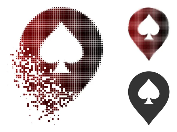 Disintegrating Pixelated Halftone Spade Casino Marker Icon — Stock Vector