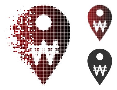 Harita işareti simgesi harcanmış Pixelated yarı ton Kore Wonu