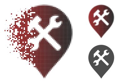 Hasarlı noktalı yarım ton atölye harita işareti simgesi