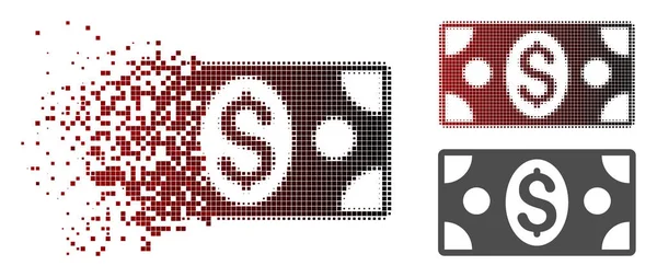 Ícone de cédula de meio-tom de pixel destruído — Vetor de Stock