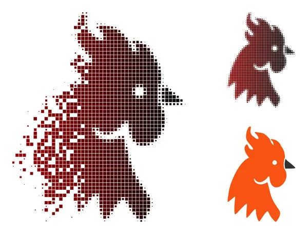 stock vector Dissolving Pixelated Halftone Red Rooster Icon