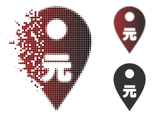 Icono Marcador Mapa Yuan Variantes Dispersas Pixeladas Enteras Intactas Los — Vector de stock