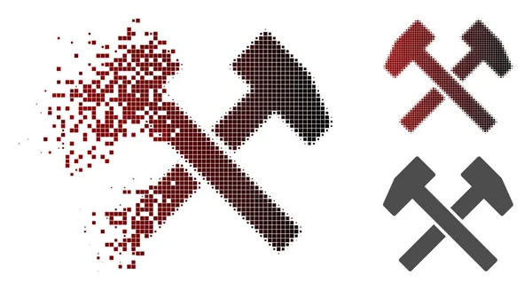 Icona con martelli da lavoro a mezzitoni Pixelated polvere — Vettoriale Stock