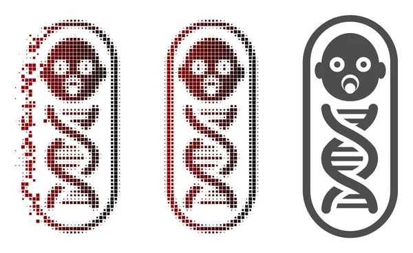 Dañado punto medio tono bebé genoma icono — Vector de stock