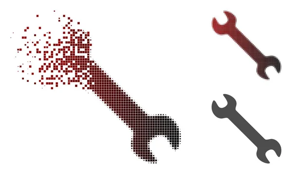 Gebrochenes Pixel-Halfone-Schraubenschlüssel-Symbol — Stockvektor