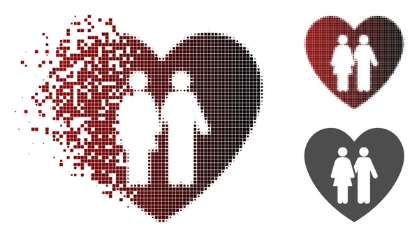 Dissolving Pixel Halftone Family Love Heart Icon — Stock Vector