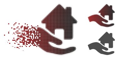 Kaybolan piksel yarı ton ev teklif el simgesi