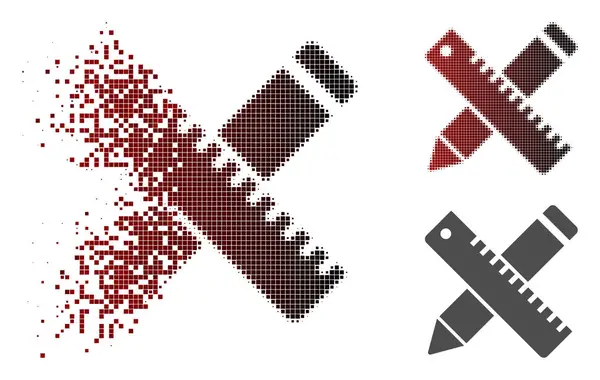 Разложенная Pixelated Halftone Pen and Ruler Design Tools Icon — стоковый вектор