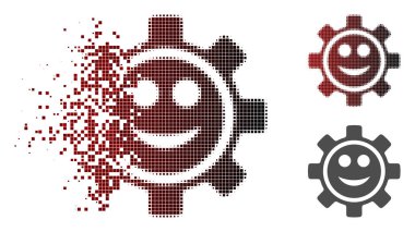 Tahribe piksel yarı ton dişli bir gülümseme Smiley simgesini