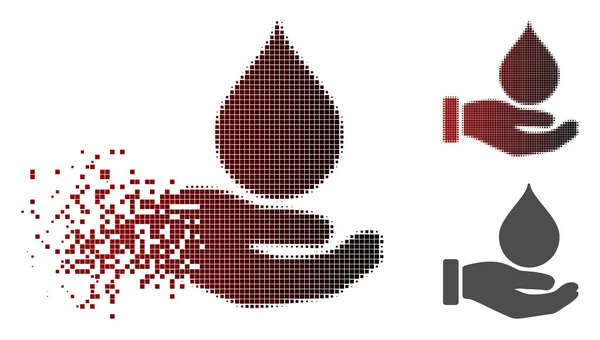 Icona a mano con donazione di sangue mezzitoni pixel disciolti — Vettoriale Stock