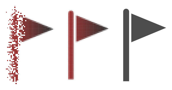 Fragmented Dotted Halftone Triangle Flag Pointer Icon