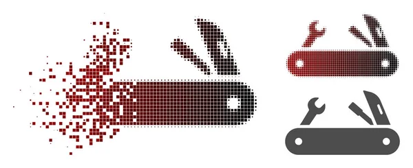 Desintegración Pixel Halftone Multi-herramientas cuchillo icono — Vector de stock