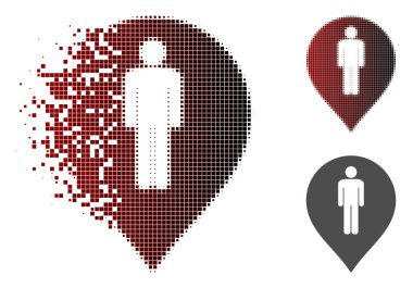 Toz piksel yarı ton adam tuvalet işareti simgesi