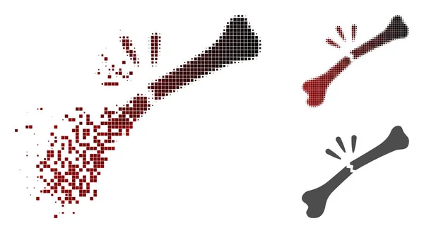 Icono de desintegración Pixel Halftone Bone Break — Vector de stock