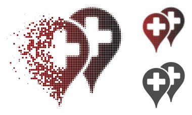 Kaybolan piksel yarı ton tıbbi harita işaretleri simgesi