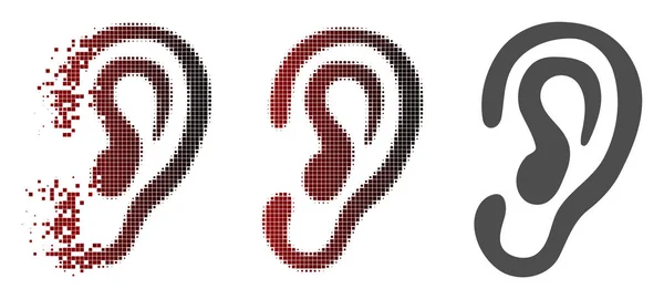 Icône d'oreille demi-teinte pixellisée mobile — Image vectorielle