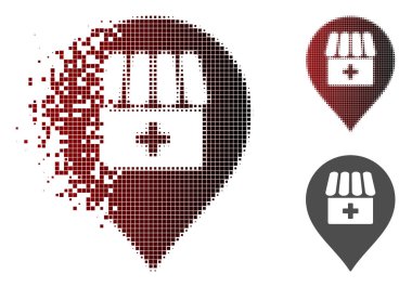 Hareketli piksel yarı ton eczane harita işareti simgesi