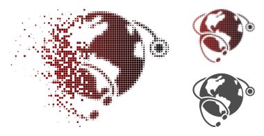 Rendelenmiş nokta yarı ton küresel sağlık stetoskop simgesi