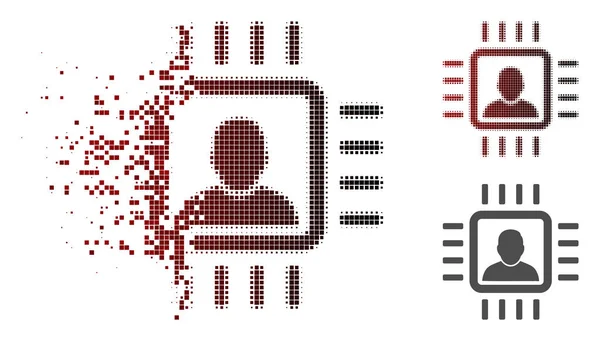 Rozdrobnione Pixelated półtonów Neuro procesor ikona — Wektor stockowy