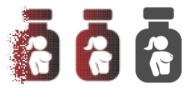 Tahribe piksel yarı ton Bayan meme şişe simgesi