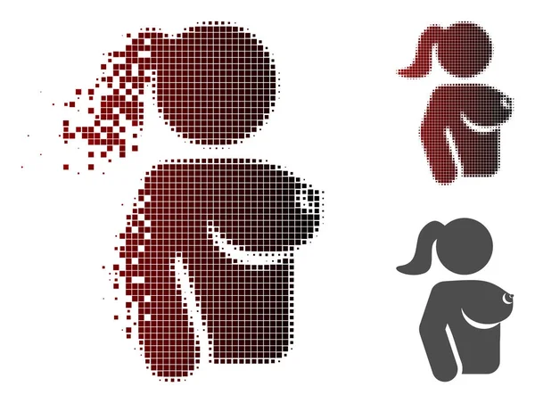 Icône poitrine féminine pixelisée fracturée demi-teinte — Image vectorielle