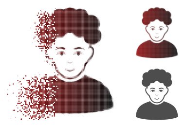 Yüz ile hareketli Pixelated yarı ton Brunet adam simgesi
