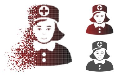 Yüz ile kırık Pixelated yarı ton hemşire simgesi