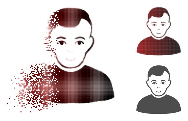 Geschredderte Pixel-Halbton-Benutzer-Icon mit Gesicht — Stockvektor