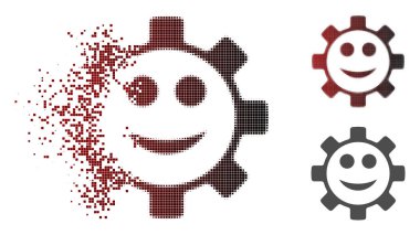 Hasarlı piksel yarı ton dişli bir gülümseme Smiley simgesini