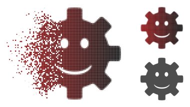 Toz Pixelated yarı ton dişli bir gülümseme Smiley simgesini