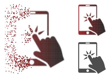 Kırık Pixelated yarı ton el Smartphone simgesini tıklatın