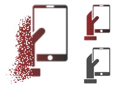 El smartphone simgesi ışıltı, noktalı yarım ton ve hasarsız katı sürümleri tutar. Parçaları vektör ışıltı el tutar smartphone simgesi haline gruplandırılmıştır.