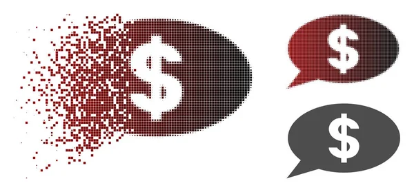 Désintégration Pixelated Halftone Dollar Message Balloon Icon — Image vectorielle