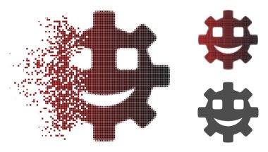Dağınık piksel yarı ton mutlu hizmet dişli Smiley simgesini