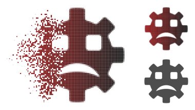 Parçalanmış Pixelated yarı ton üzgün hizmeti dişli Smiley simgesini