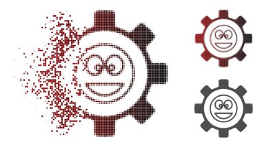 Çözünmüş Pixelated yarı ton hizmet dişli mutlu gülümseme simgesini