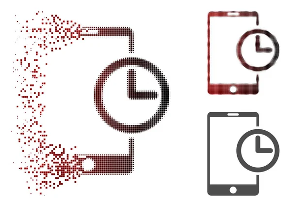 Disolver Pixelated Halftone Smartphone Time Icon — Vector de stock