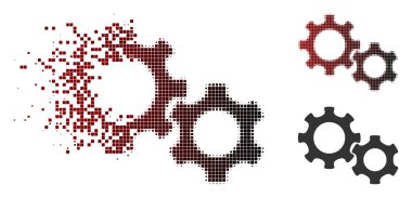 Rendelenmiş Pixelated yarı ton Gears simgesi