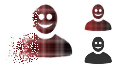 Eriterek pixelated yarı ton mutlu kişi simgesi